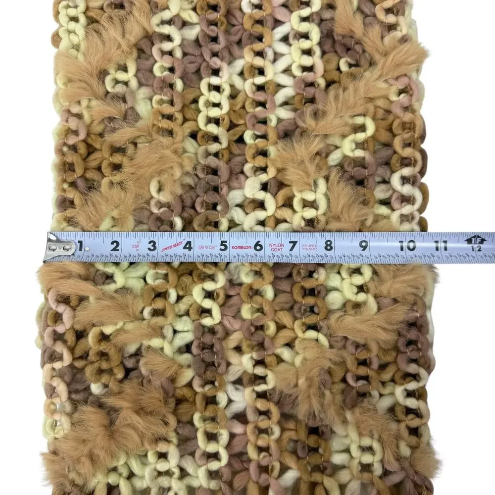 Pelle Nova Di Riviera Fur Fringe Knit Scarf Brown Tan Women's 75